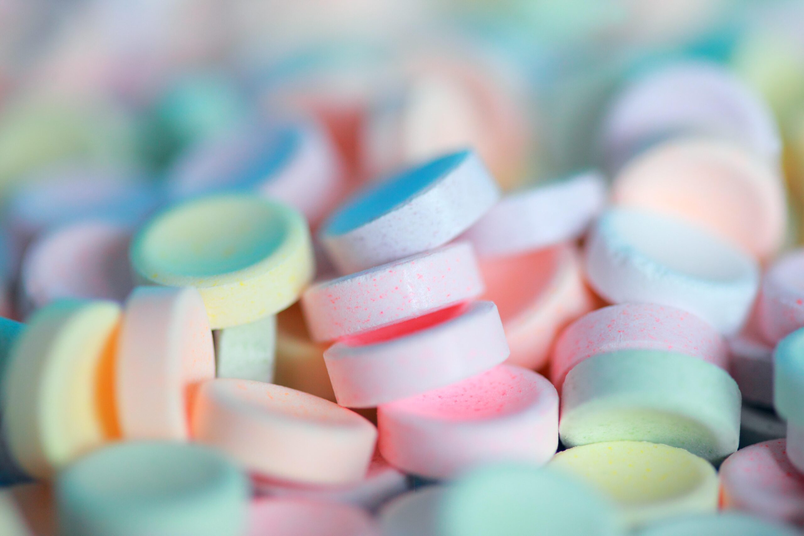 Colourful chewable multivitamin tablets
